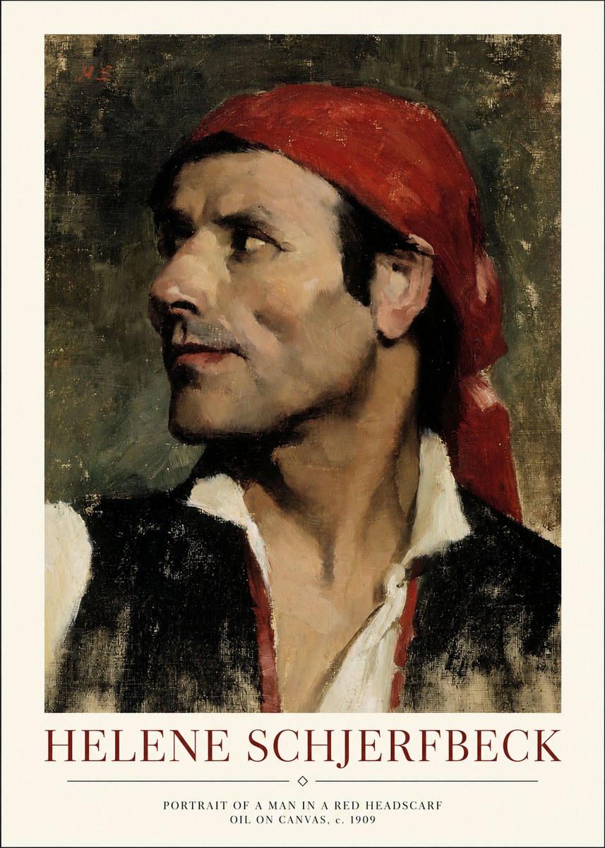Helene Schjerfbeck Portrait of a Man in a Red Headscarf No1 - Plakat