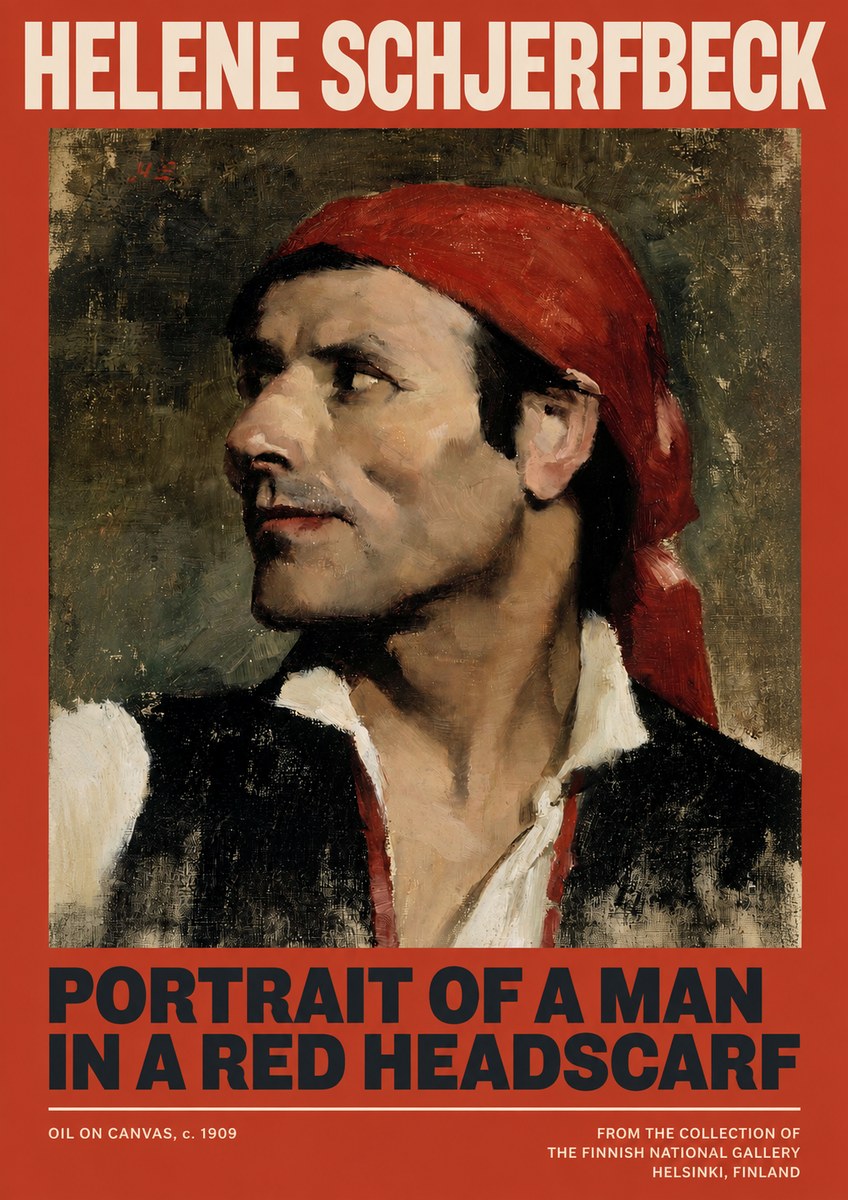 Helene Schjerfbeck Portrait of a Man in a Red Headscarf No2 - Plakat