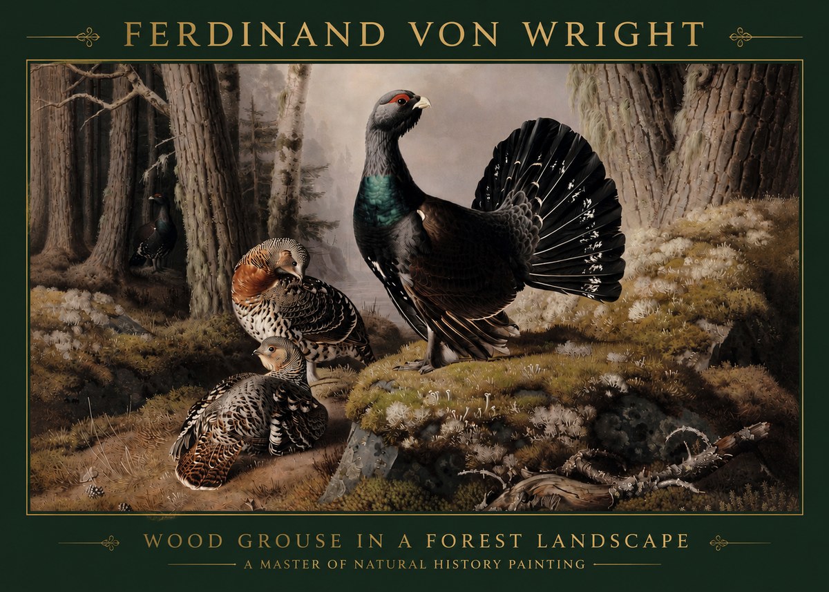 Ferdinand von Wright Wood Grouse in a Forest Landscape No3 - Plakat