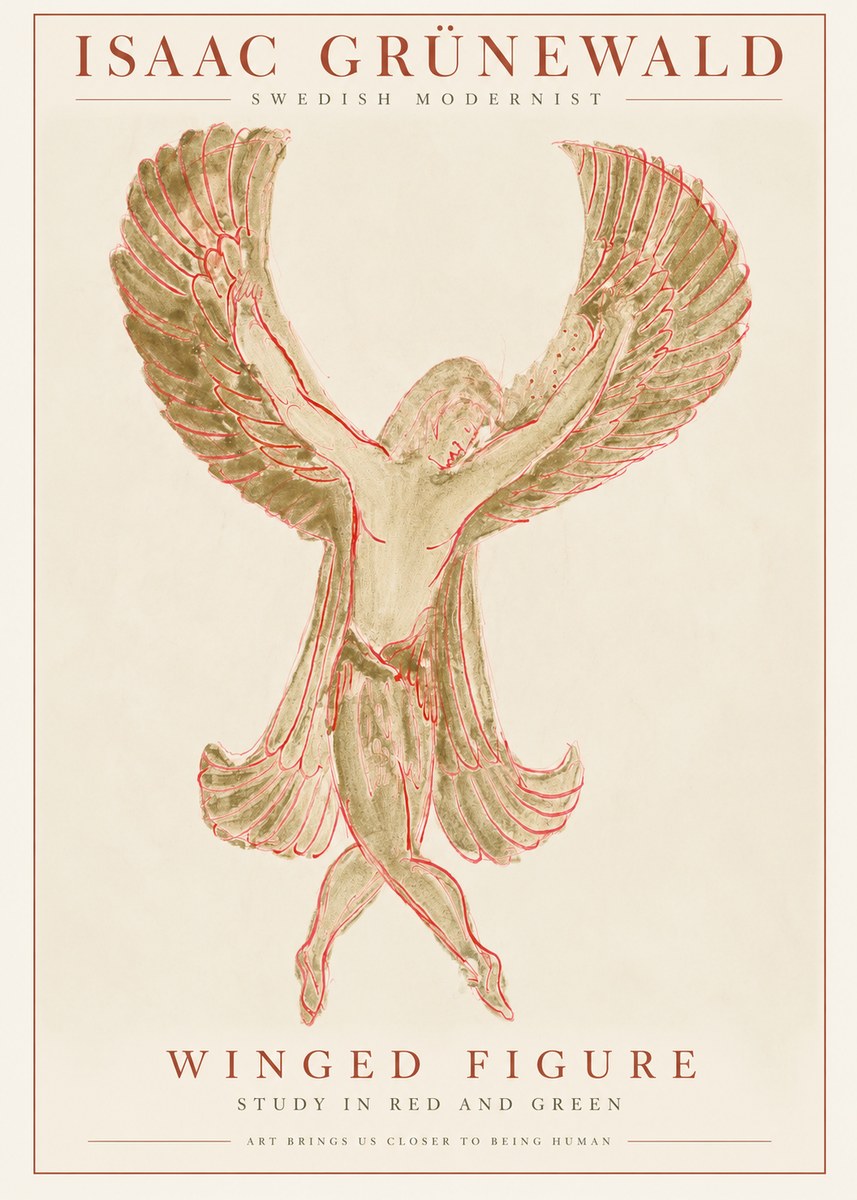 Isaac Grünewald Winged Figure Study in Red and Green No1 - Plakat