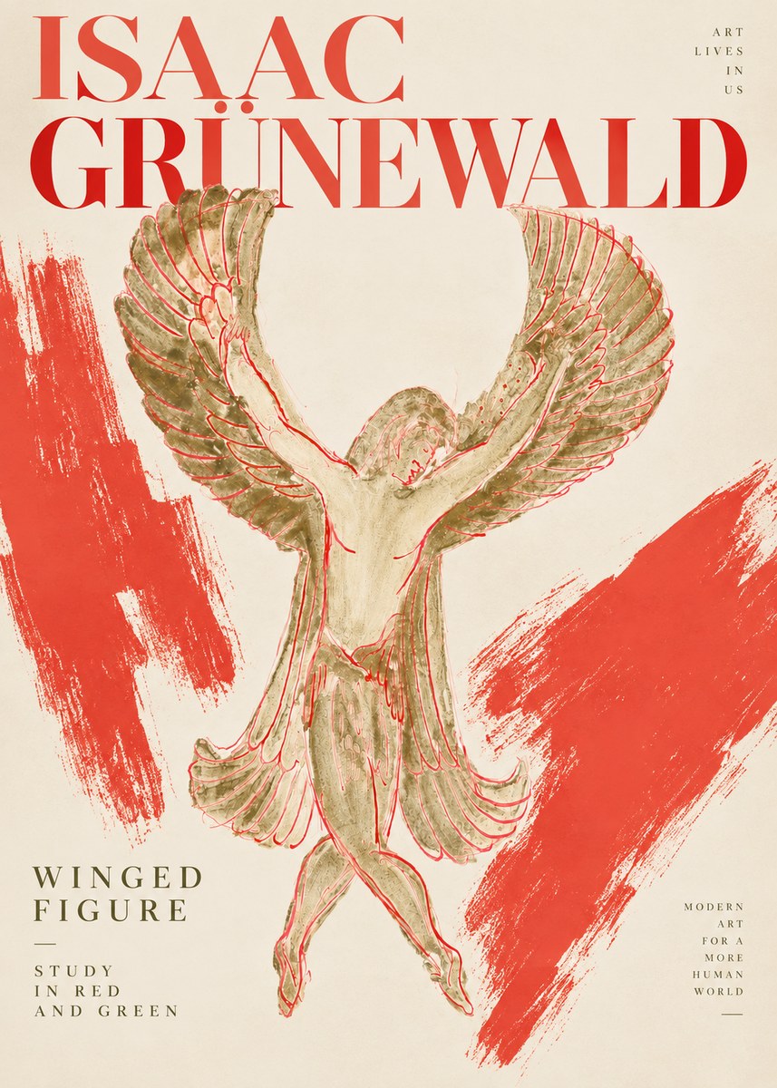Isaac Grünewald Winged Figure Study in Red and Green No2 - Plakat