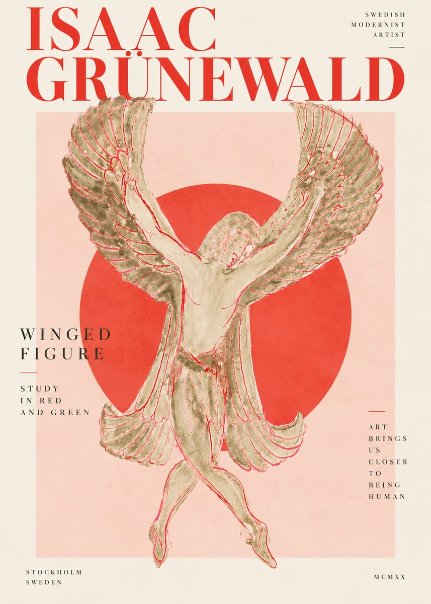 Isaac Grünewald Winged Figure Study in Red and Green No4 - Plakat