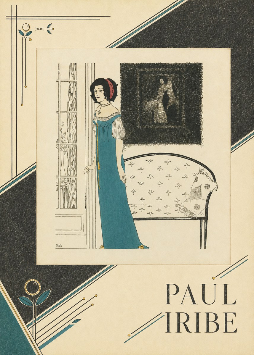 Paul Iribe Elegant Lady in Blue Dress No4 - Plakat