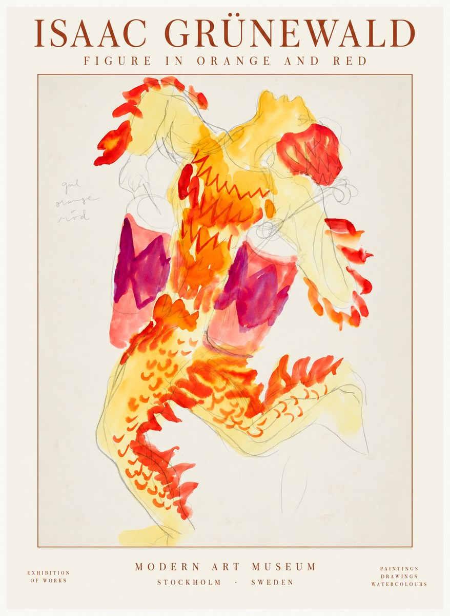 Isaac Grünewald Figure in Orange and Red No2 - Plakat