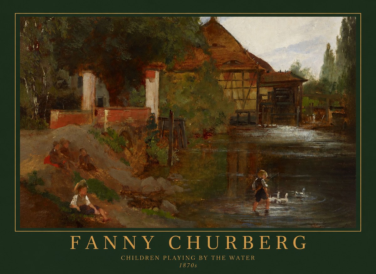 Fanny Churberg Children Playing by the Water No1 - Plakat