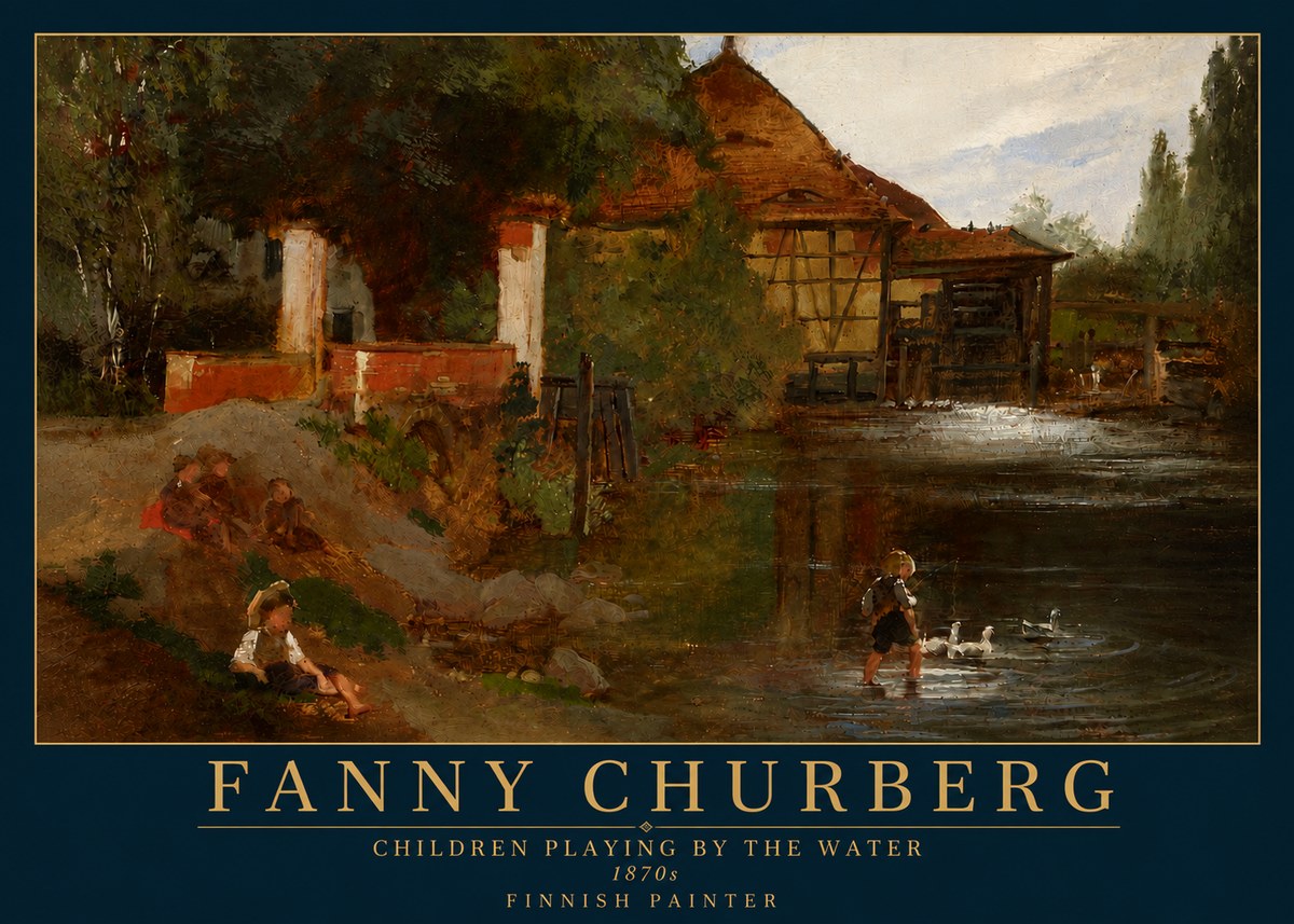 Fanny Churberg Children Playing by the Water No4 - Plakat
