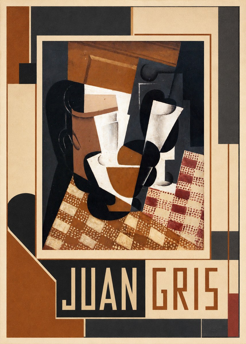 Juan Gris Cubist Still Life with Glass and Tablecloth No1 - Plakat