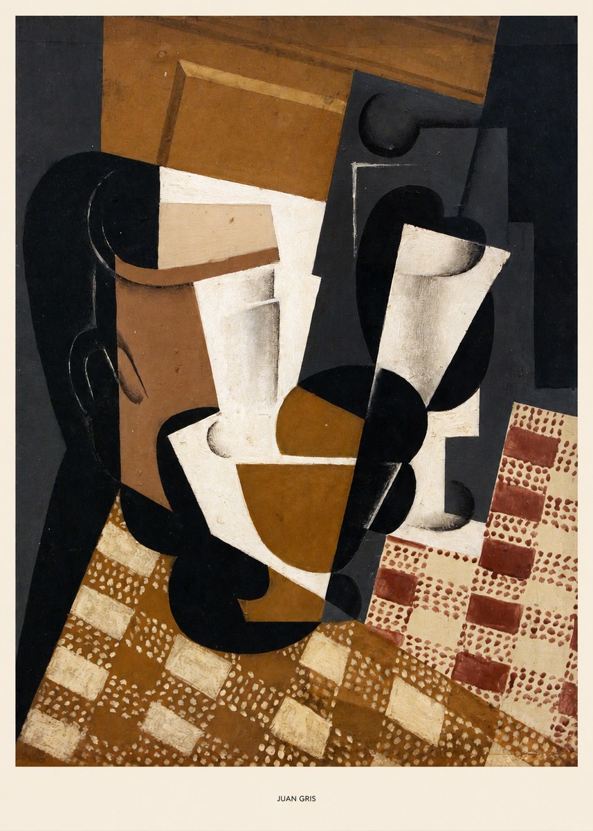 Juan Gris Cubist Still Life with Glass and Tablecloth No5 - Plakat