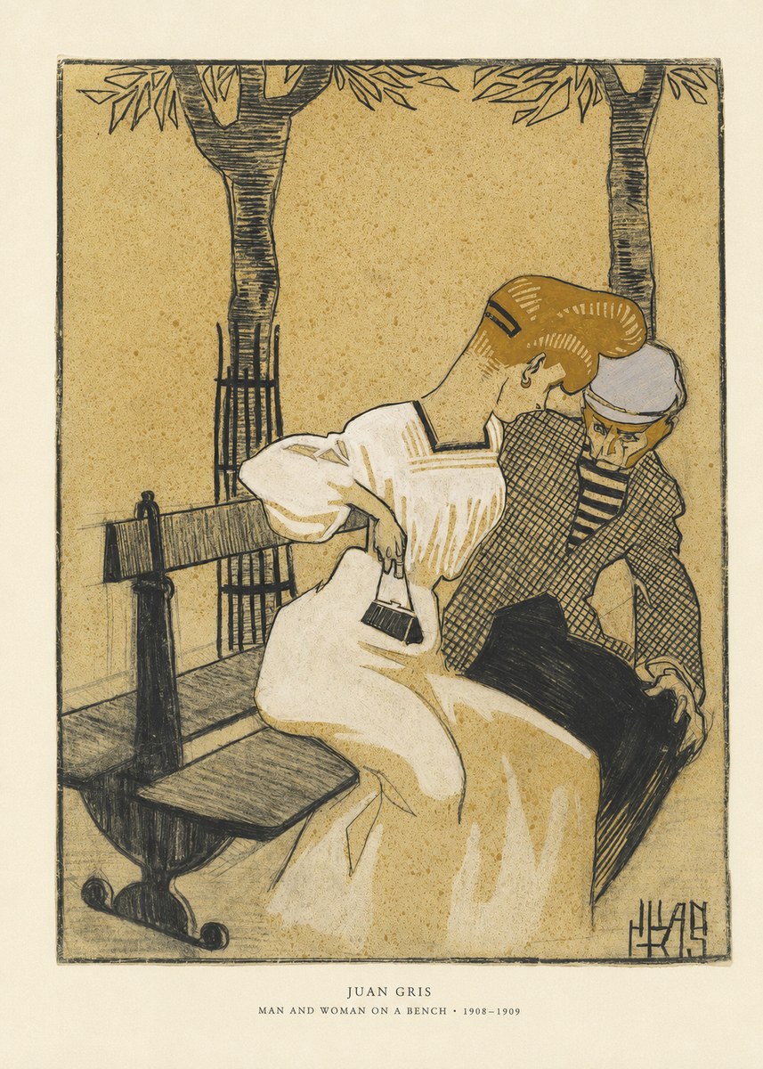 Juan Gris Man and Woman on a Bench No6 - Plakat